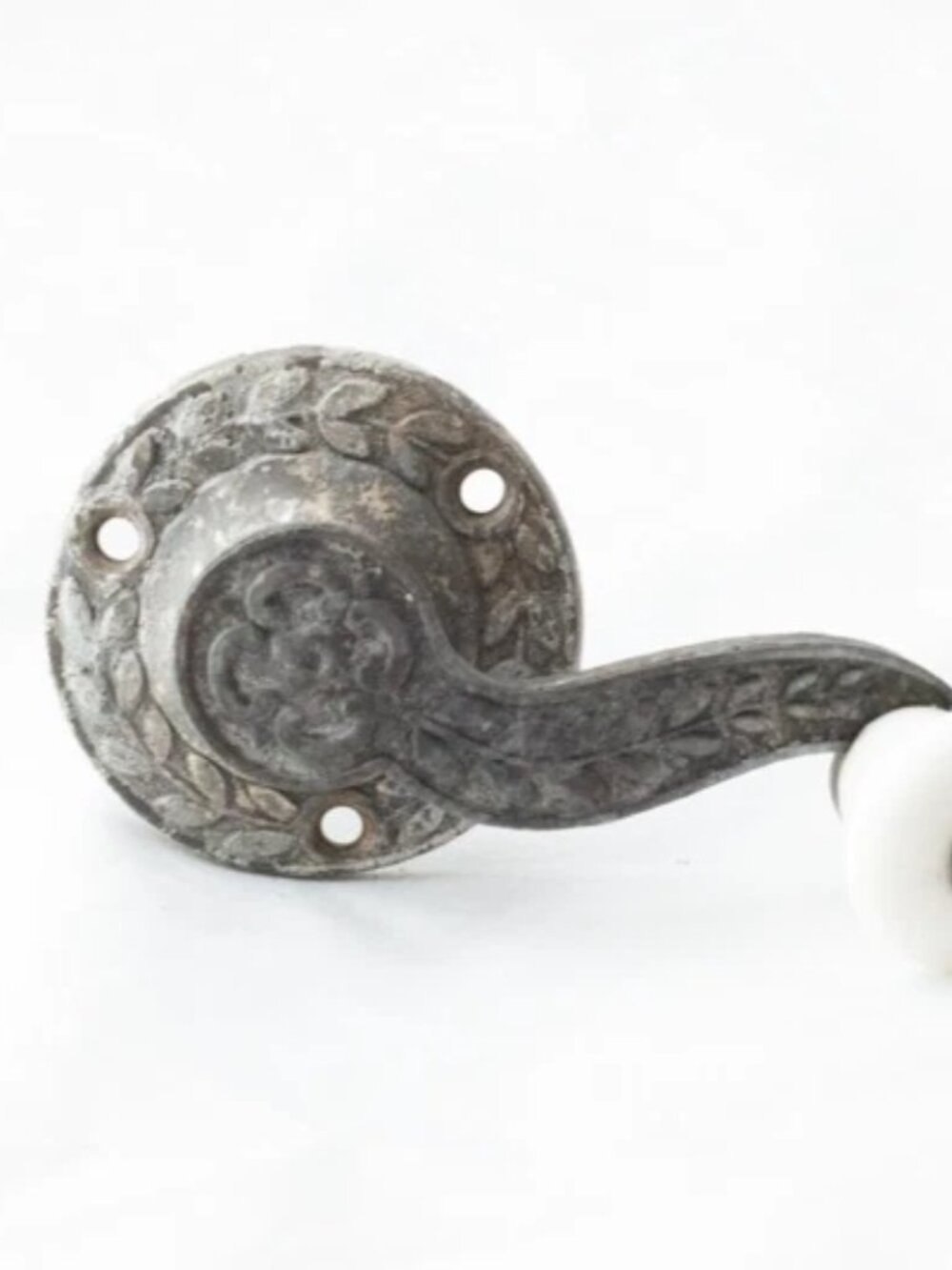 Antique Victorian Mechanical Doorbell Crank Lever Ornate Door Knob Porcelain 4"